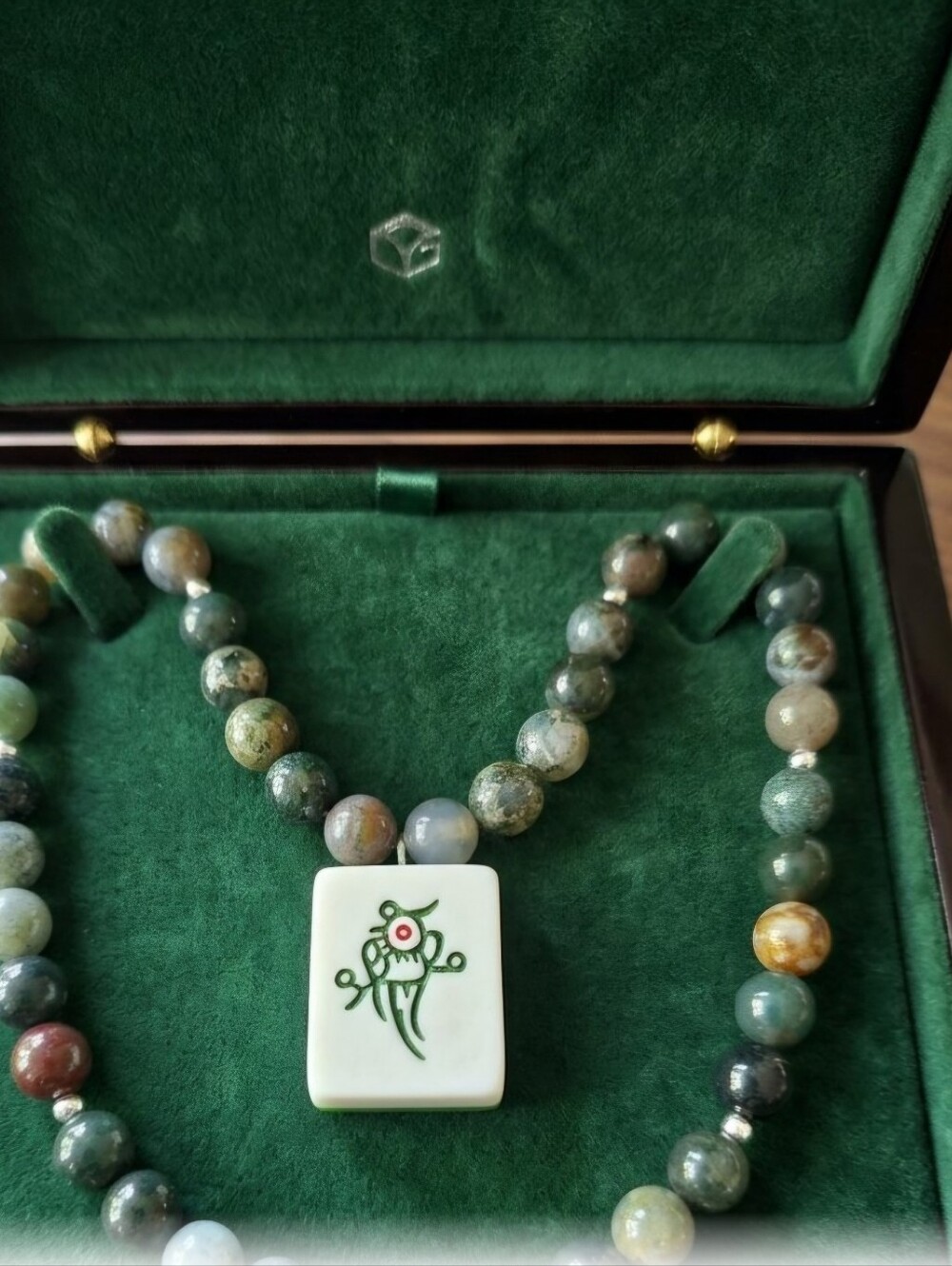Mahjong Lovers Unique Jasper Silver Accent 16 To 21" Necklace